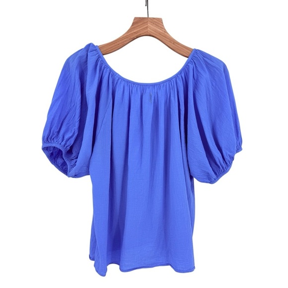 9Seed Temescal Puff Sleeve Top in Moroccan Blue Size M/L - Picture 4 of 9